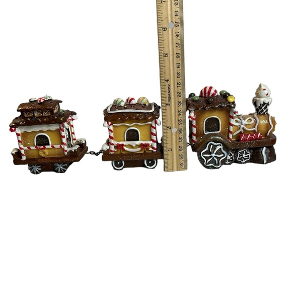 Gingerbread Train Christmas Decor 3 Piece Candy Cane Santa Vintage Holiday Decor - Picture 5 of 8